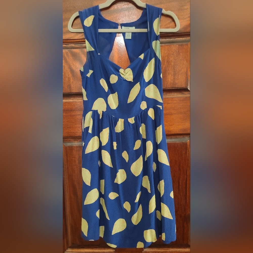 Blue and Yellow Leaf Print Mini Dress